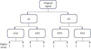 Signal decomposition to higher levels of approximation (A) and detail coefficients (D) using wavelet packet transform.