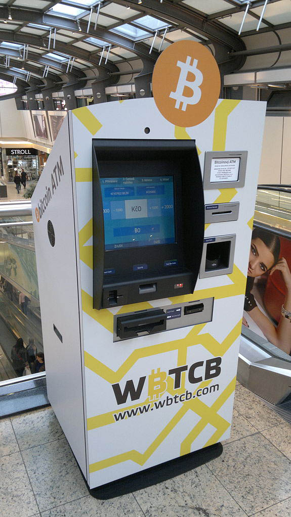 Transactions on this ATM for the cryptocurrency Bitcoin are logged by blockchain technology. Credit: DonPowered, CC BY-SA 4.0