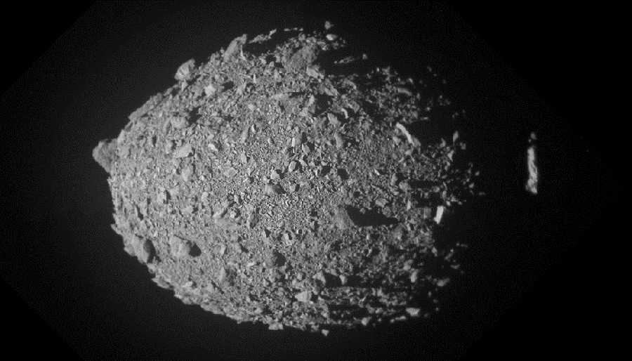 The asteroid Dimorphos, as photographed by the DART spacecraft before impact.