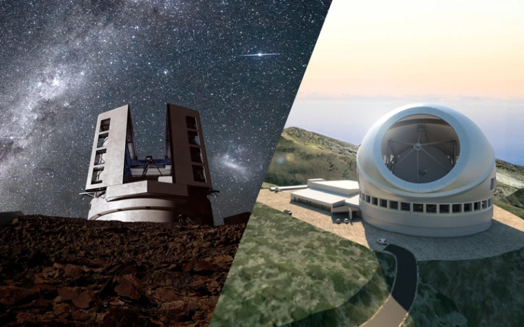Illustrations of the Giant Magellan Telescope and the Thirty Meter Telescope.