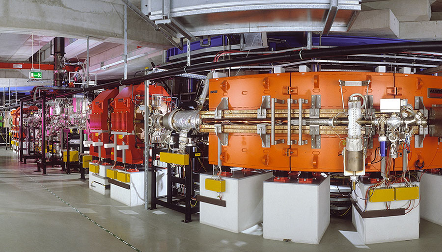 A large storage ring for focusing ion beams.