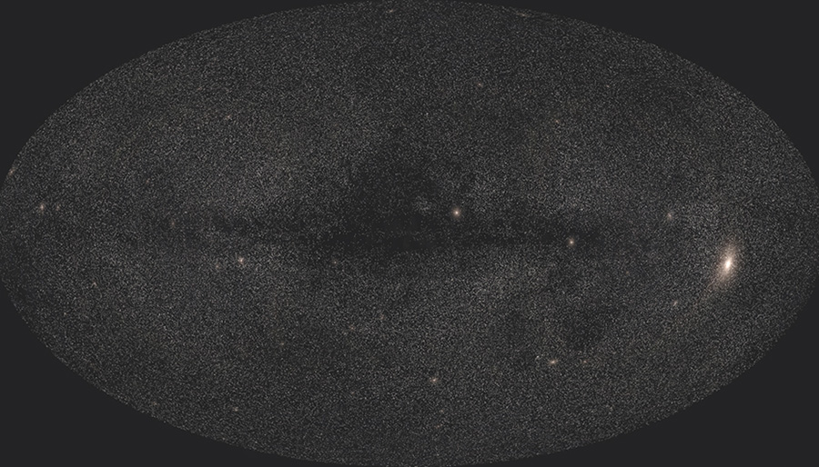 All-sky map of the white dwarfs observed by the Gaia spacecraft.