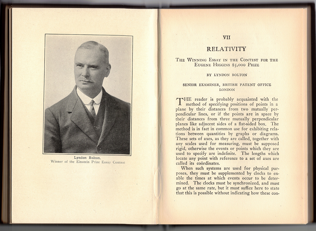 A portrait of Lyndon Bolton alongside the first page of his prize-winning essay.