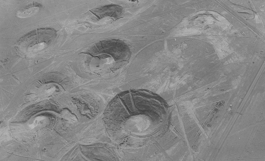 Craters from underground nuclear detonations, Nevada Test Site.