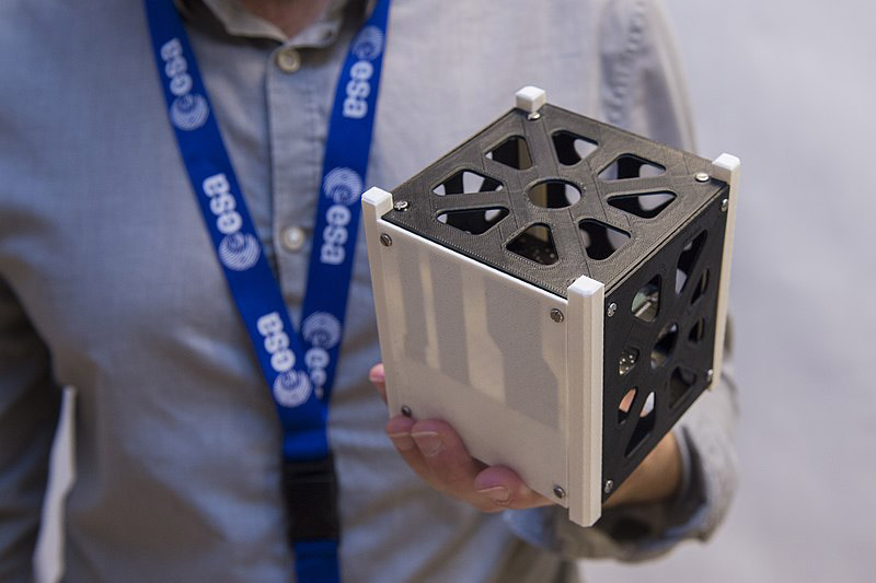 A true-to-size 3D model of a CubeSat.
