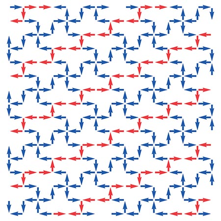 A pattern of criss-crossing blue and red arrows