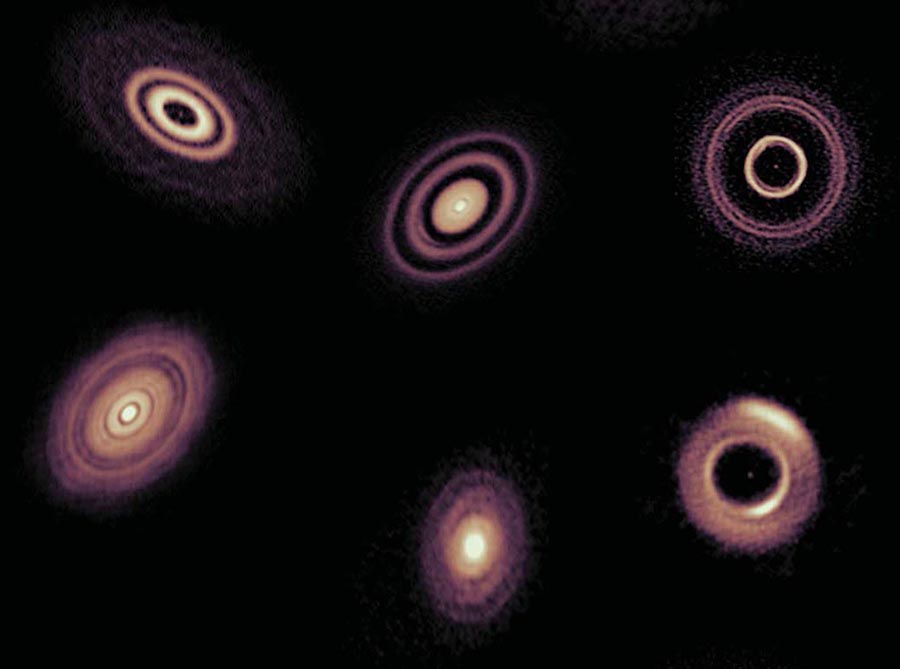 A collage of experimental images of planetary disks