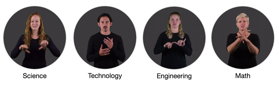 American Sign Language signs for science, technology, engineering, and mathematics.