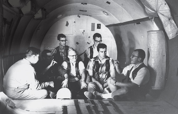 Members of the Gallaudet Eleven prepare for zero-g flight.