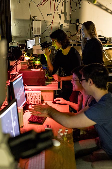 Female students working in Sarah Keller's lab