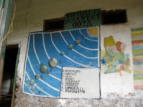 The solar system painting on the wall of the local elementary school in Addis Alem. CREDIT: Catherine O'Riordan