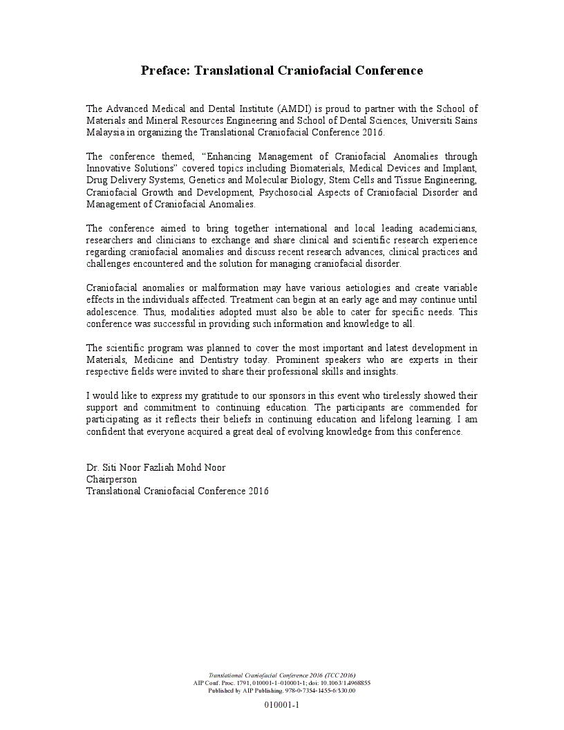 First page of Preface: Translational Craniofacial Conference