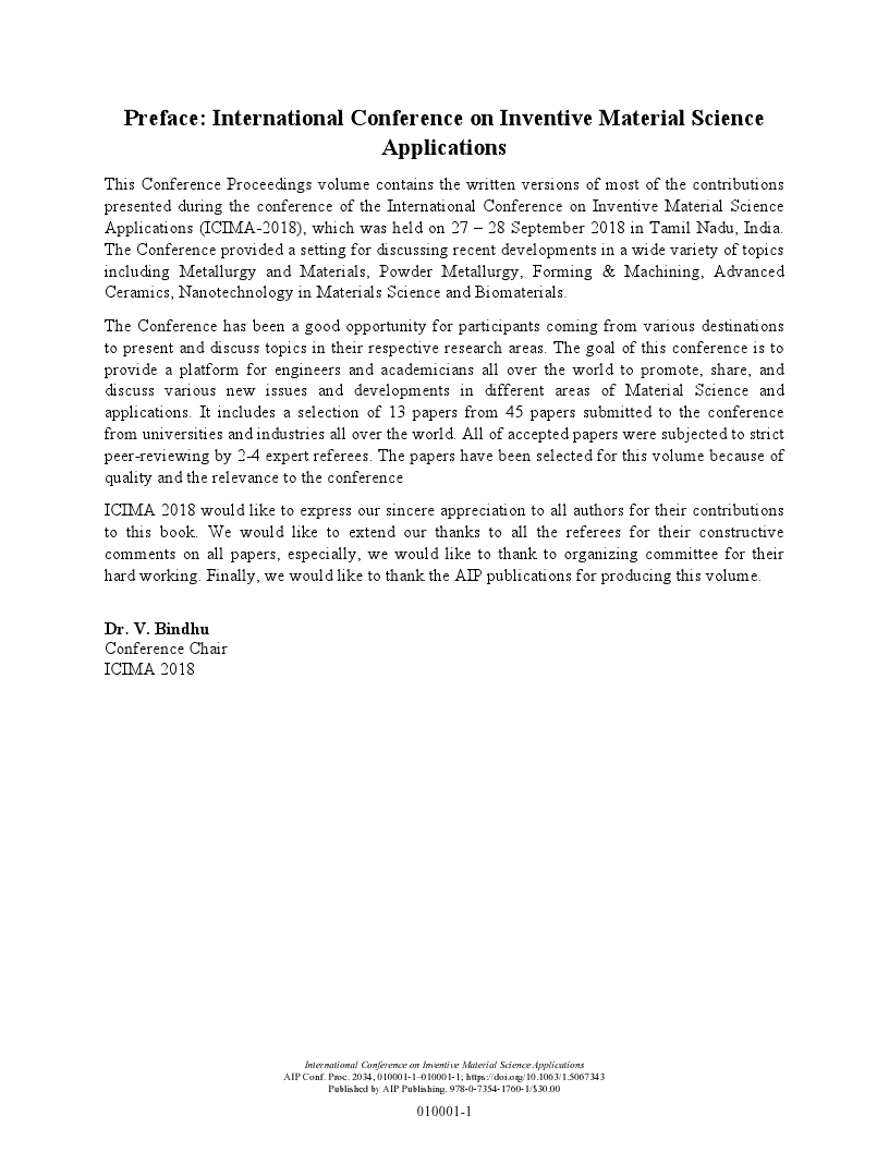 First page of Preface: International Conference on Inventive Material Science Applications