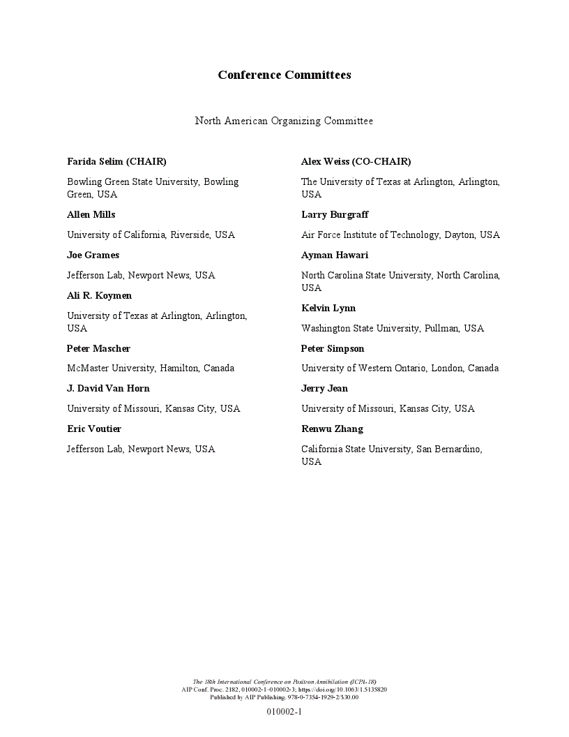 First page of Conference Committees: The 18th International Conference on Positron Annihilation (ICPA-18)