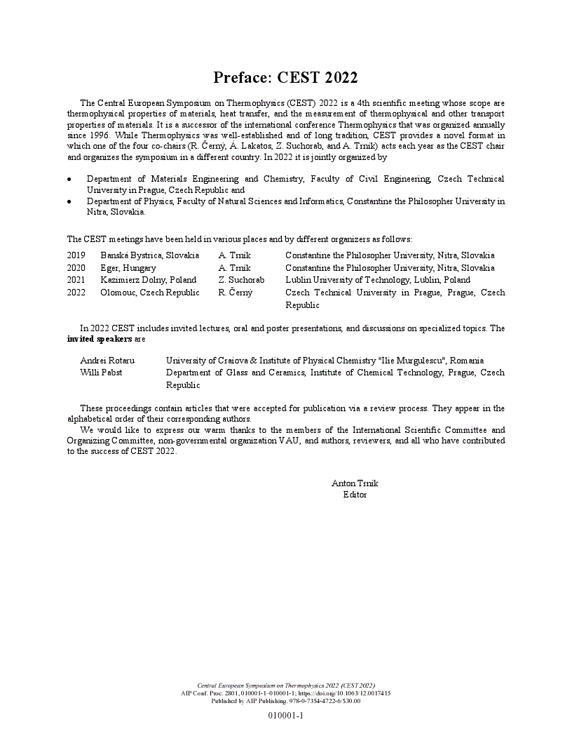 First page of Preface: CEST 2022