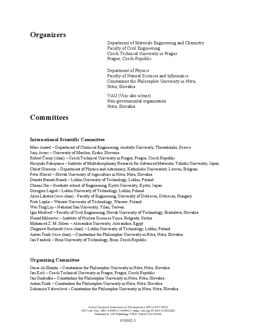 First page of Committees: CEST 2022