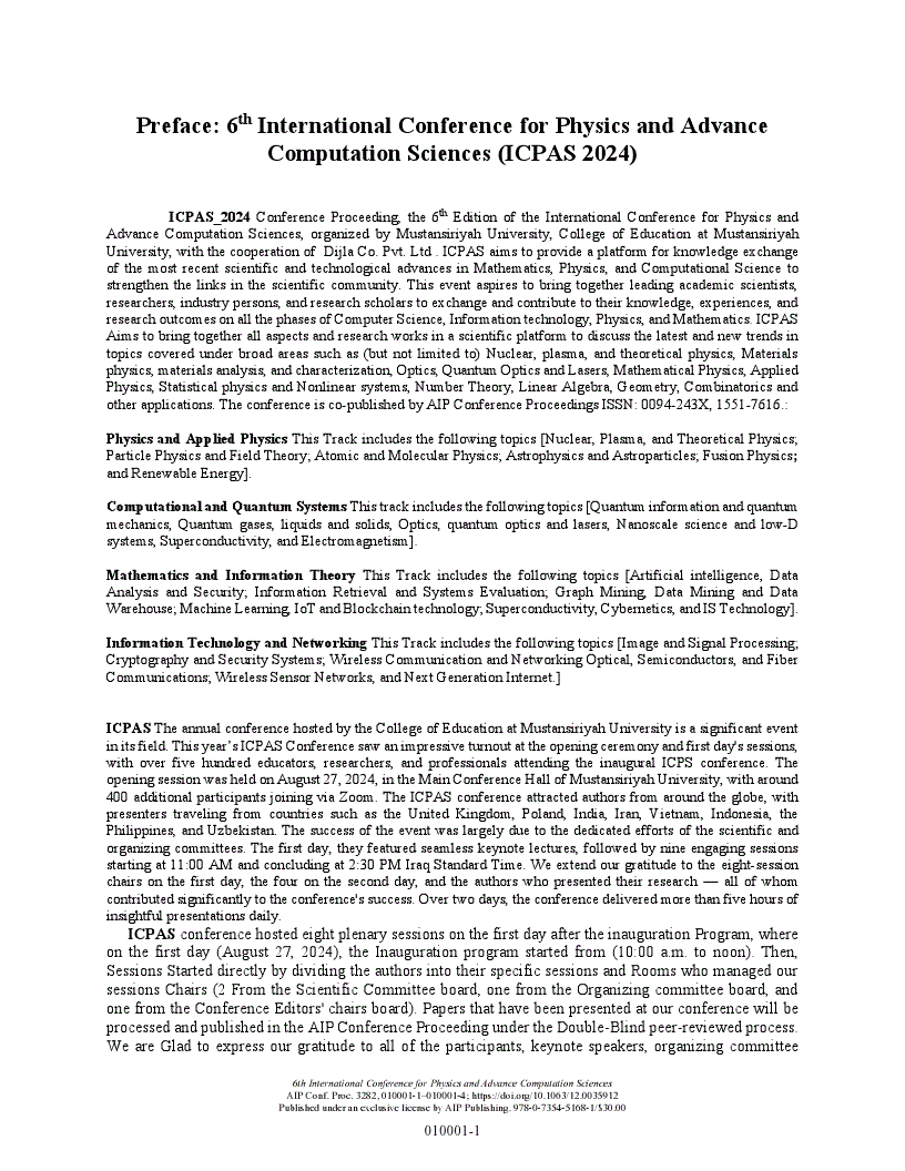 First page of Preface: 6th International Conference for Physics and Advance Computation Sciences (ICPAS 2024)