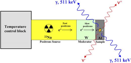 FIG. 4. Schematic diagram of the proposed positron–electron annihilation experiment for detection of the information content in matter.