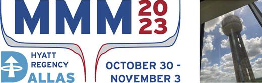 The logo for MMM 2023 featuring M vs H data interpreted to evoke the Texas longhorn, and a modified big “D” suggesting the spin and orbital degrees of freedom, and echoing the Reunion tower, as pictured at right.