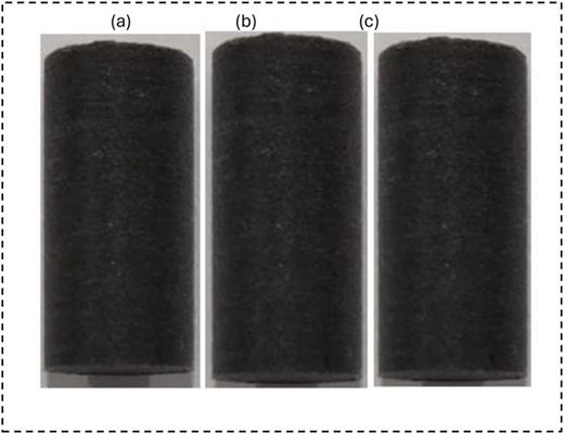 Samples before testing: (a) tri-hexagon infill pattern sample; (b) cubic infill pattern sample; (c) line infill pattern sample.