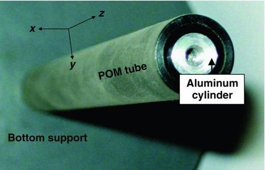 FIG. 4. Photograph of the POM tube enclosing the metal cylinder. The acetone, which is not visible in the photograph, is poured to the volume between them.