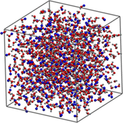 FIG. 1. Simulation box of the water-methanol mixtures.