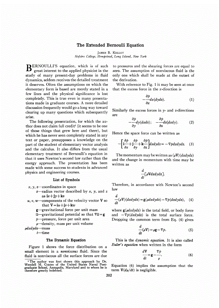 Extended Bernoulli Equation Extended Bernoulli Equation