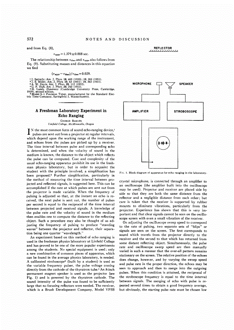 First page of A Freshman Laboratory Experiment in Echo Ranging