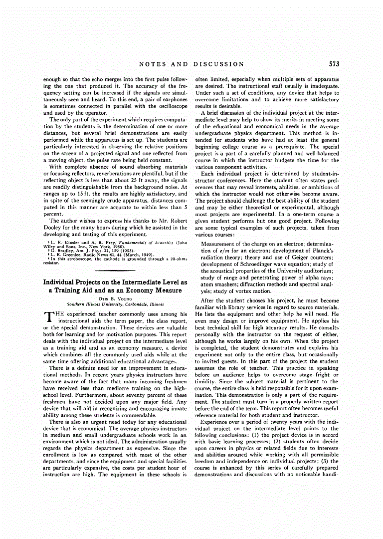 First page of Individual Projects on the Intermediate Level as a Training Aid and as an Economy Measure