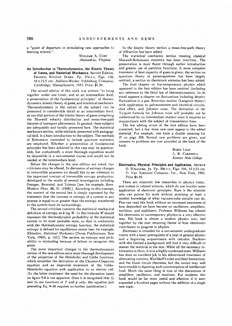 First page of Electronics, Physical Principles and Application