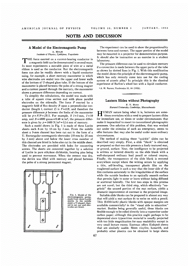 First page of A Model of the Electromagnetic Pump