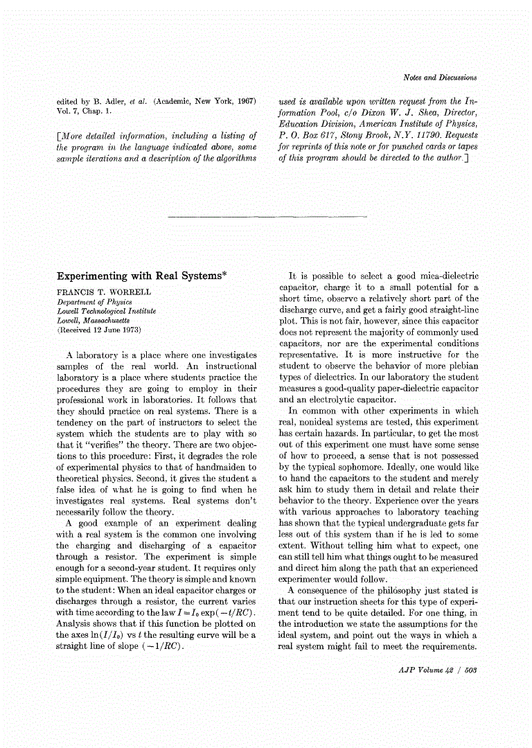 First page of Experimenting with Real Systems
