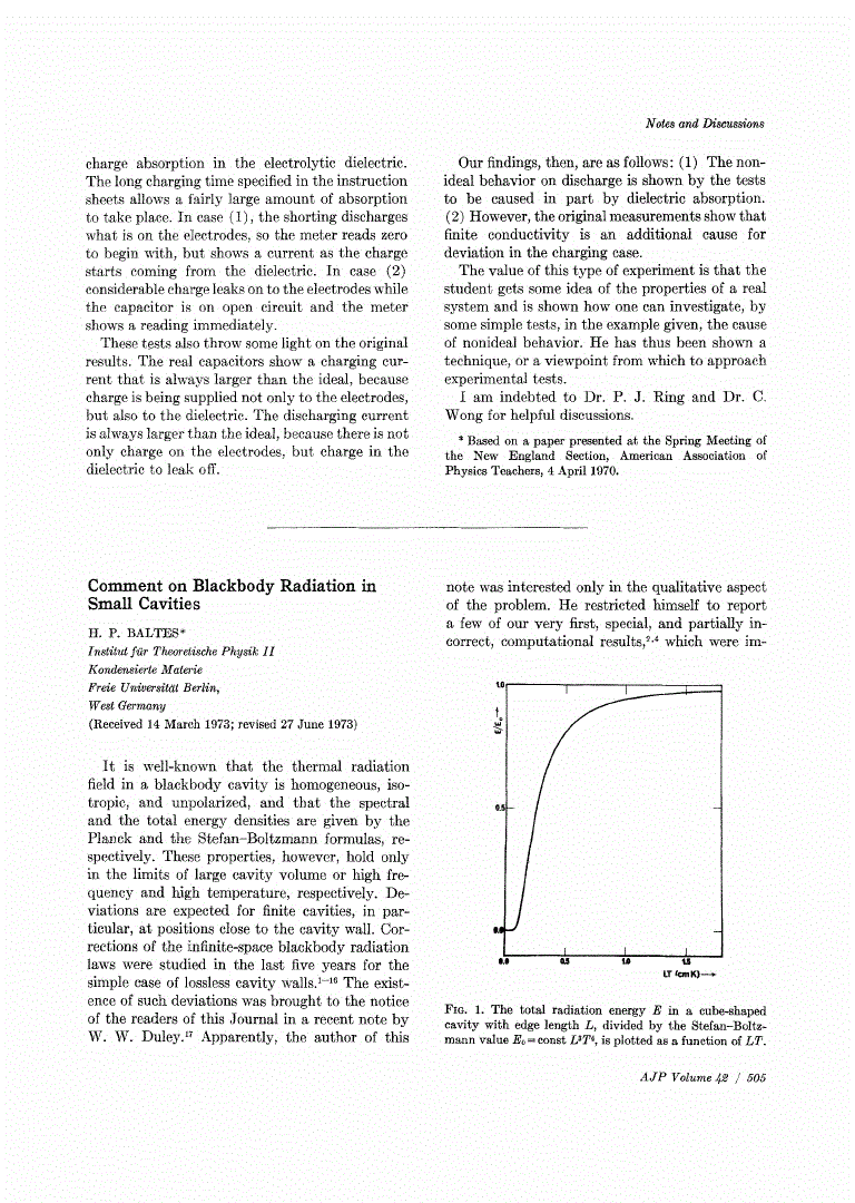 First page of Comment on Blackbody Radiation in Small Cavities