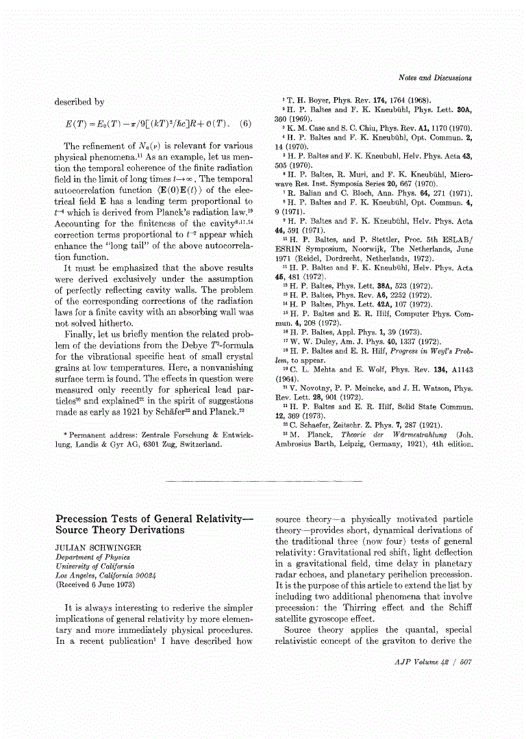 First page of Precession Tests of General Relativity—Source Theory Derivations