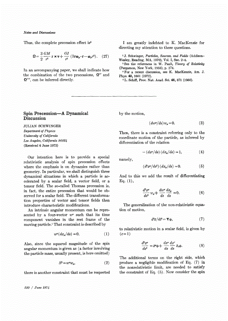 First page of Spin Precession—A Dynamical Discussion