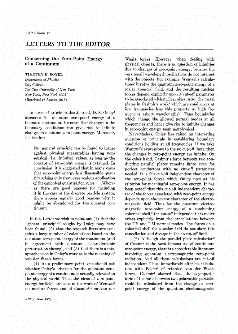 First page of Concerning the Zero-Point Energy of a Continuum