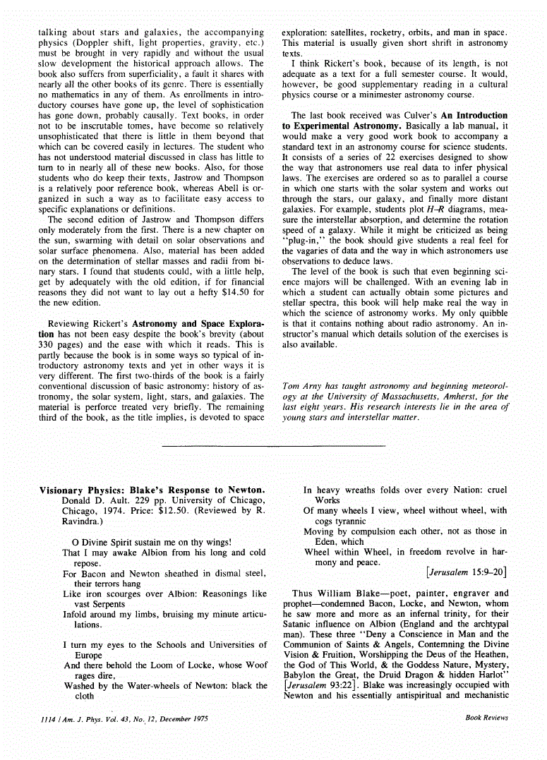 First page of <italic>Visionary</italic> <italic>Physics</italic>: <italic>Blake</italic>’<italic>s</italic> <italic>Response</italic> <italic>to</italic> <italic>Newton</italic> by Donald D. Ault. Reviewed by
