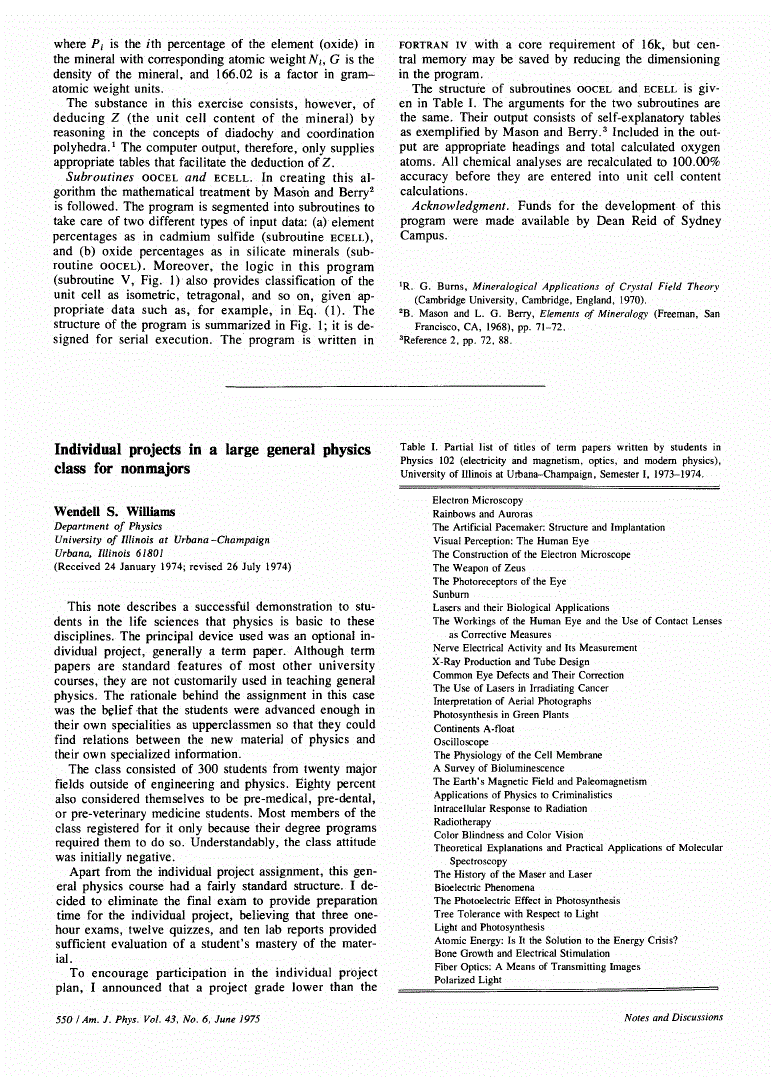 First page of Individual projects in a large general physics class for nonmajors