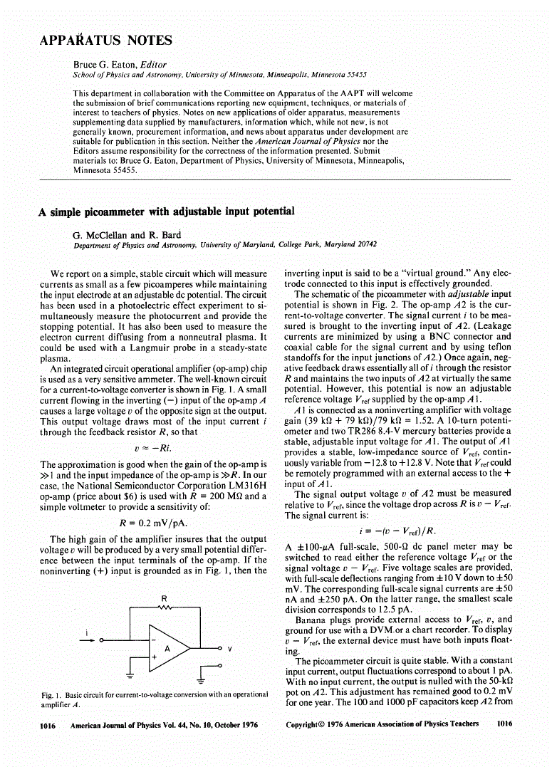 First page of A simple picoammeter with adjustable input potential
