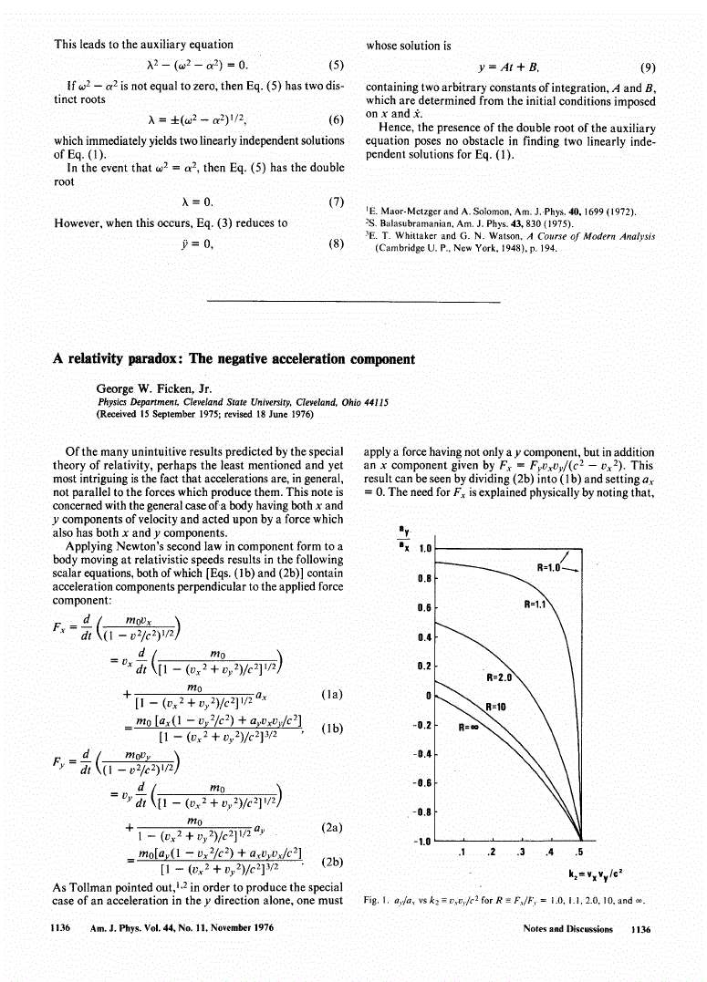 First page of A relativity paradox: The negative acceleration component