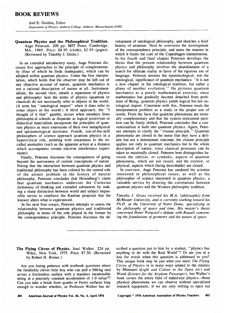 First page of <italic>The</italic> <italic>Flying</italic> <italic>Circus</italic> <italic>of</italic> <italic>Physics</italic> by Jearl Walker. Reviewer