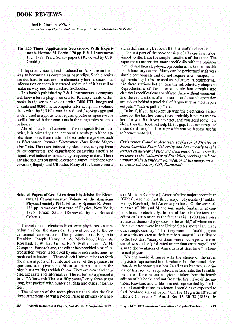 First page of Selected Papers of Great American Physicists: The Bicentennial Commemorative Volume of the American Physical Society 1976