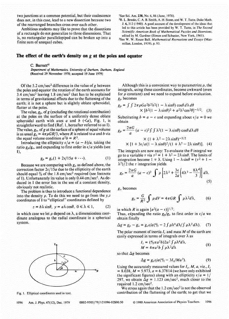 First page of The effect of the earth’s density on <italic>g</italic> at the poles and equator