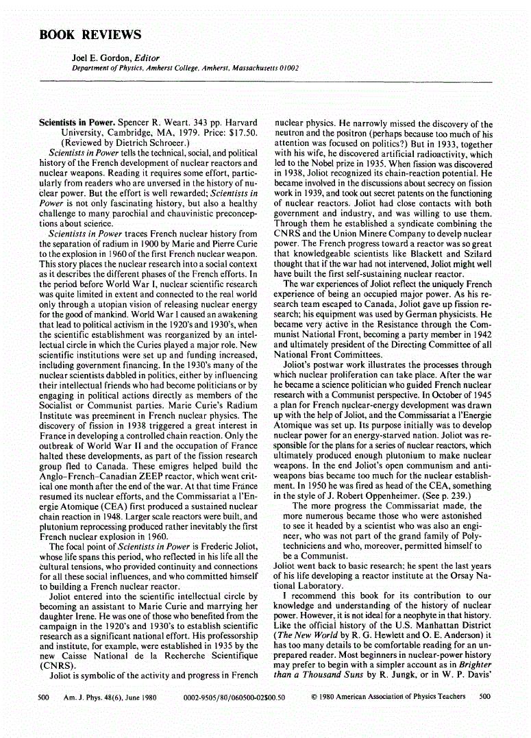 First page of <italic>Scientists</italic> <italic>in</italic> <italic>Power</italic>