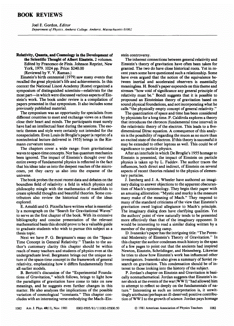 First page of <italic>Relativity</italic>, <italic>Quanta</italic>, <italic>and</italic> <italic>Cosmology</italic> <italic>in</italic> <italic>the</italic> <italic>Development</italic> <italic>of</italic> <italic>the</italic> <italic>Scientific</italic> <italic>Thought</italic> <italic>of</italic> <italic>Albert</italic> <italic>Einstein</italic>