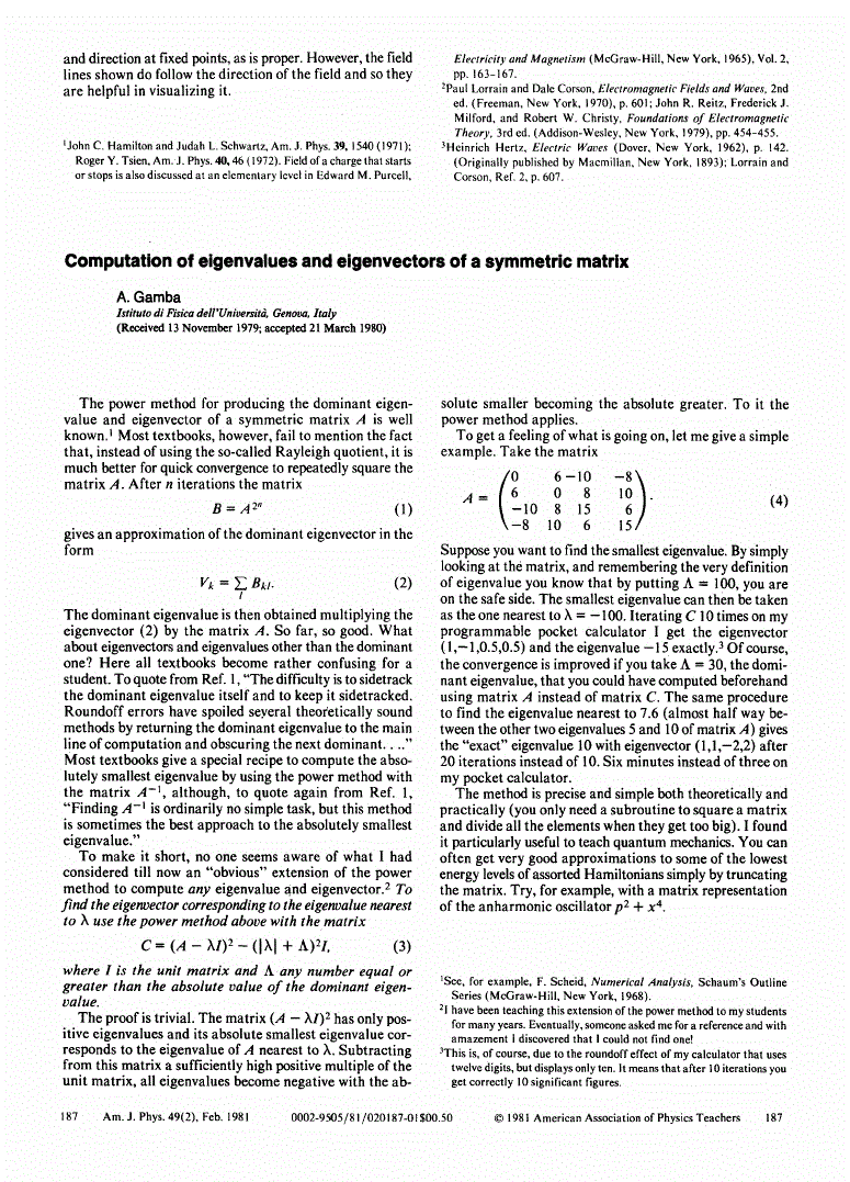 First page of Computation of eigenvalues and eigenvectors of a symmetric matrix
