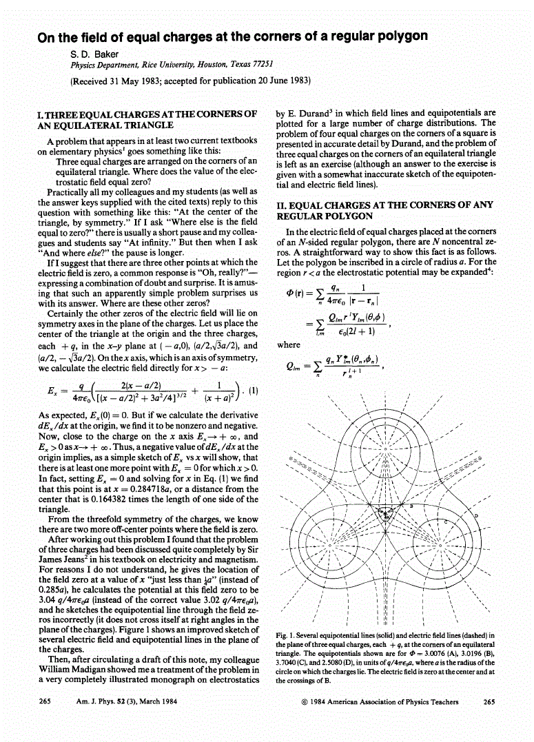 First page of On the field of equal charges at the corners of a regular polygon