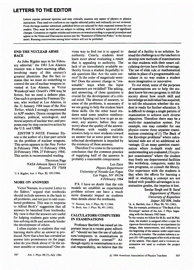 First page of Calculators/computers in examinations