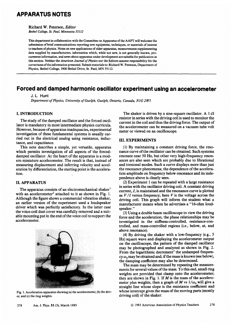 Forced and damped harmonic oscillator experiment using an accelerometer