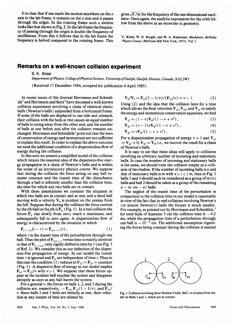 First page of Remarks on a well‐known collision experiment